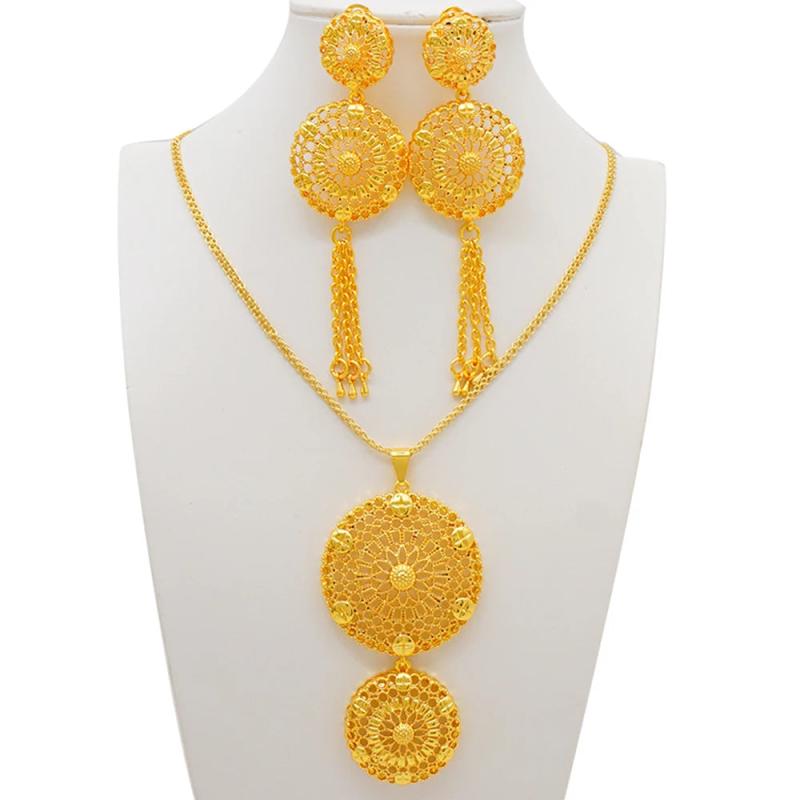 Big Round Pendant Earrings Set for Women Wedding Party