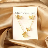 Butterfly Pendant Necklace Earrings Set 316L Stainless Steel