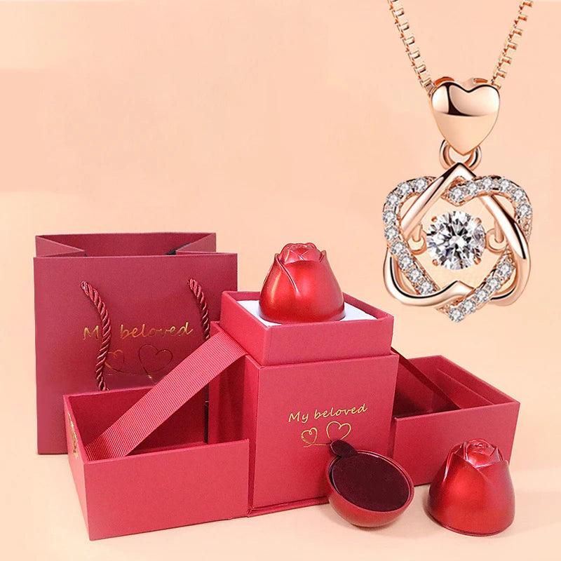 Heart Zircon Necklace With Rose Gift