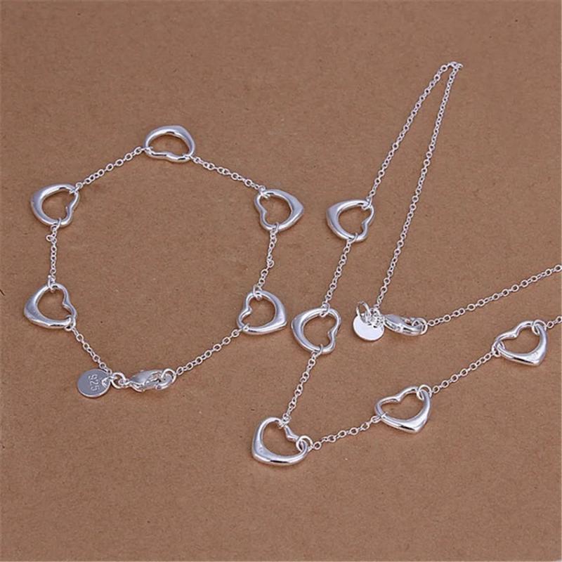 925 Silver Bead Necklace Bracelet Set S140