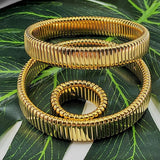 Stainless Steel Snake Chain Bangle Bracelet & Rings Set