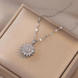 SunFlower Ring Pendant Necklace Set Stainless Steel Zircon Bridal Jewelry