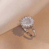 SunFlower Ring Pendant Necklace Set Stainless Steel Zircon Bridal Jewelry