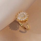 SunFlower Ring Pendant Necklace Set Stainless Steel Zircon Bridal Jewelry