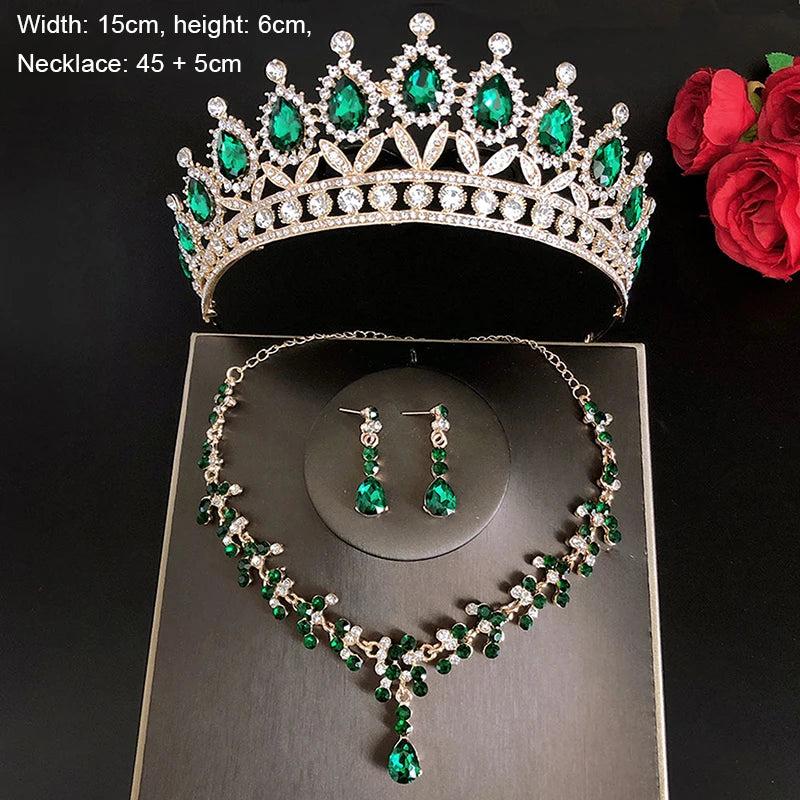 Crystal Wedding Bridal Tiara Crown Set with Earring & Necklace
