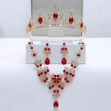 Baroque Style Red Ladies' Party Crown Necklace Earrings Set