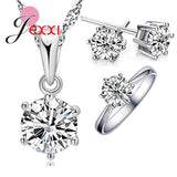 Silver Crystal Jewelry Set Necklace Ring Earring