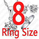 Silver Crystal Jewelry Set Necklace Ring Earring