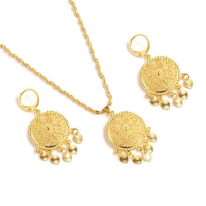 African Charm Pendant & Necklace Set with Stud Earrings