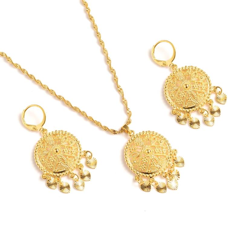 African Charm Pendant & Necklace Set with Stud Earrings
