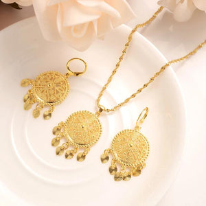 African Charm Pendant & Necklace Set with Stud Earrings