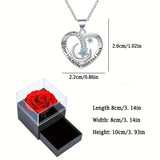 Heart Zircon Necklace with Roses Flower Box - Romantic Christmas Gift