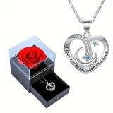 Heart Zircon Necklace with Roses Flower Box - Romantic Christmas Gift
