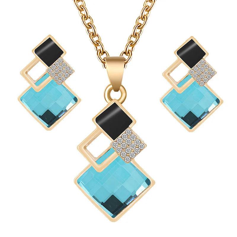 Geometric Pendant Necklace Earrings Set for Women Bridal Wedding Choker