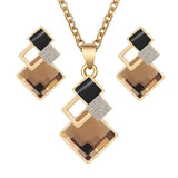 Geometric Pendant Necklace Earrings Set for Women Bridal Wedding Choker