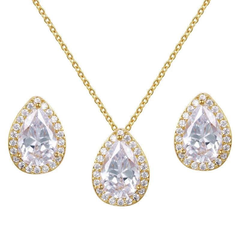 Teardrop CZ Crystal Necklace and Earrings Set