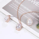 Teardrop CZ Crystal Necklace and Earrings Set