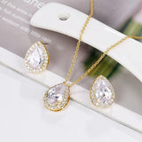 Teardrop CZ Crystal Necklace and Earrings Set