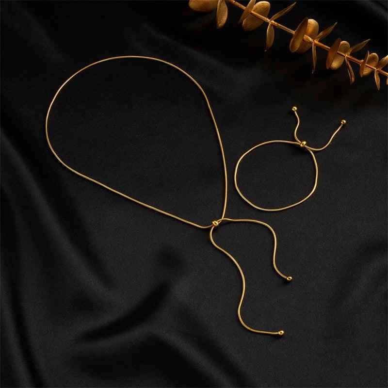 316L Stainless Steel Drawstring Necklace Bracelets Set Non-Fading Chains