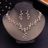 Bride Jewelry Set Flower Choker Necklace Earrings Wedding Dress Bridal
