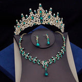 Green Crystal Bridal Jewelry Set: Tiara, Earrings, Necklace, Crown