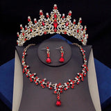 Green Crystal Bridal Jewelry Set: Tiara, Earrings, Necklace, Crown