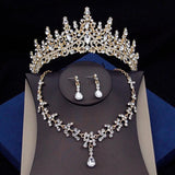 Green Crystal Bridal Jewelry Set: Tiara, Earrings, Necklace, Crown