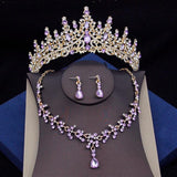Green Crystal Bridal Jewelry Set: Tiara, Earrings, Necklace, Crown