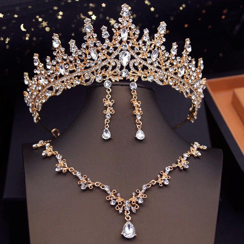 Bridal Jewelry Set Tiara Crown Necklace Earring Wedding Dress Tiaras