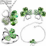 Crystal Clover 4 Leaf Heart Pendant Jewelry Set