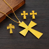 Ethiopian Big Cross Pendant Chain Earrings Ring Women