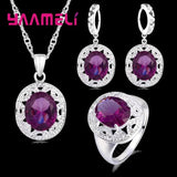 925 Silver Purple Crystal Pendant Set Wedding Engagement Jewelry