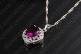 925 Silver Purple Crystal Pendant Set Wedding Engagement Jewelry