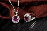 925 Silver Purple Crystal Pendant Set Wedding Engagement Jewelry