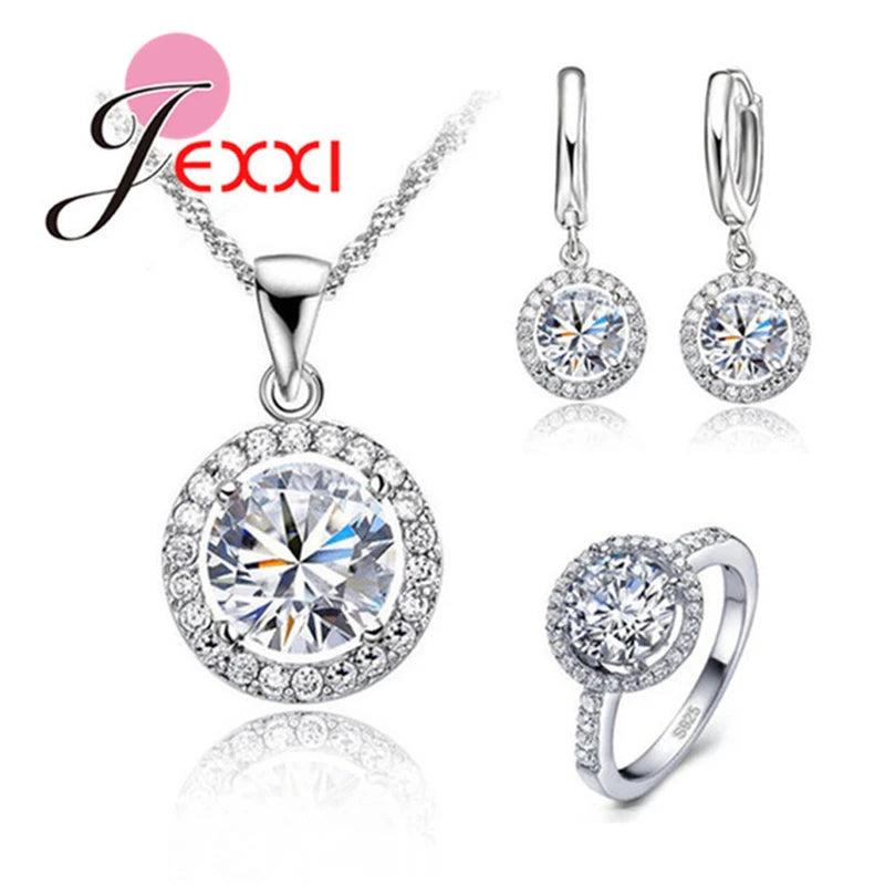 925 Silver Zircon Crystal Wedding Jewelry Set
