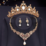 Baroque Crown Jewelry Sets for Women Wedding Bride Tiaras Necklace Earring Set