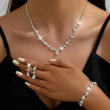 Silver Rhinestones Wedding Jewelry Sets Crystal Necklace Earrings Bracelet