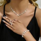 Silver Rhinestones Wedding Jewelry Sets Crystal Necklace Earrings Bracelet