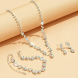 Silver Rhinestones Wedding Jewelry Sets Crystal Necklace Earrings Bracelet
