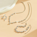 Silver Rhinestones Wedding Jewelry Sets Crystal Necklace Earrings Bracelet