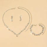 Silver Rhinestones Wedding Jewelry Sets Crystal Necklace Earrings Bracelet
