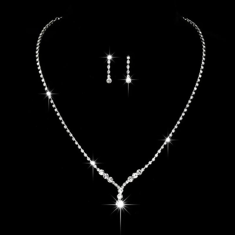 Bling Crystal Drop Choker Necklace Earrings Bracelet Set