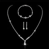 Bling Crystal Drop Choker Necklace Earrings Bracelet Set
