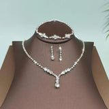 Bling Crystal Drop Choker Necklace Earrings Bracelet Set