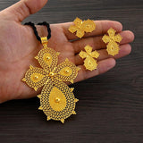 Ethiopian Big Cross Jewelry Set Pendant Chain Earrings Ring African Eritrea