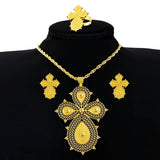 Ethiopian Big Cross Jewelry Set Pendant Chain Earrings Ring African Eritrea