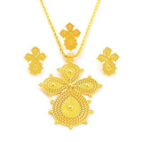 Ethiopian Big Cross Jewelry Set Pendant Chain Earrings Ring African Eritrea