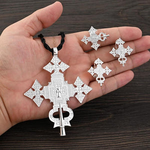 African Silver Cross Jewelry Sets Ethiopian Eritrea Pendant Earrings Rings