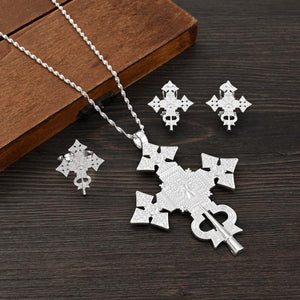 African Silver Cross Jewelry Sets Ethiopian Eritrea Pendant Earrings Rings