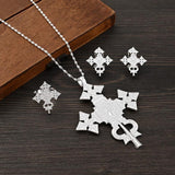 African Silver Cross Jewelry Sets Ethiopian Eritrea Pendant Earrings Rings